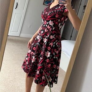 Floral Black and Red Dress
